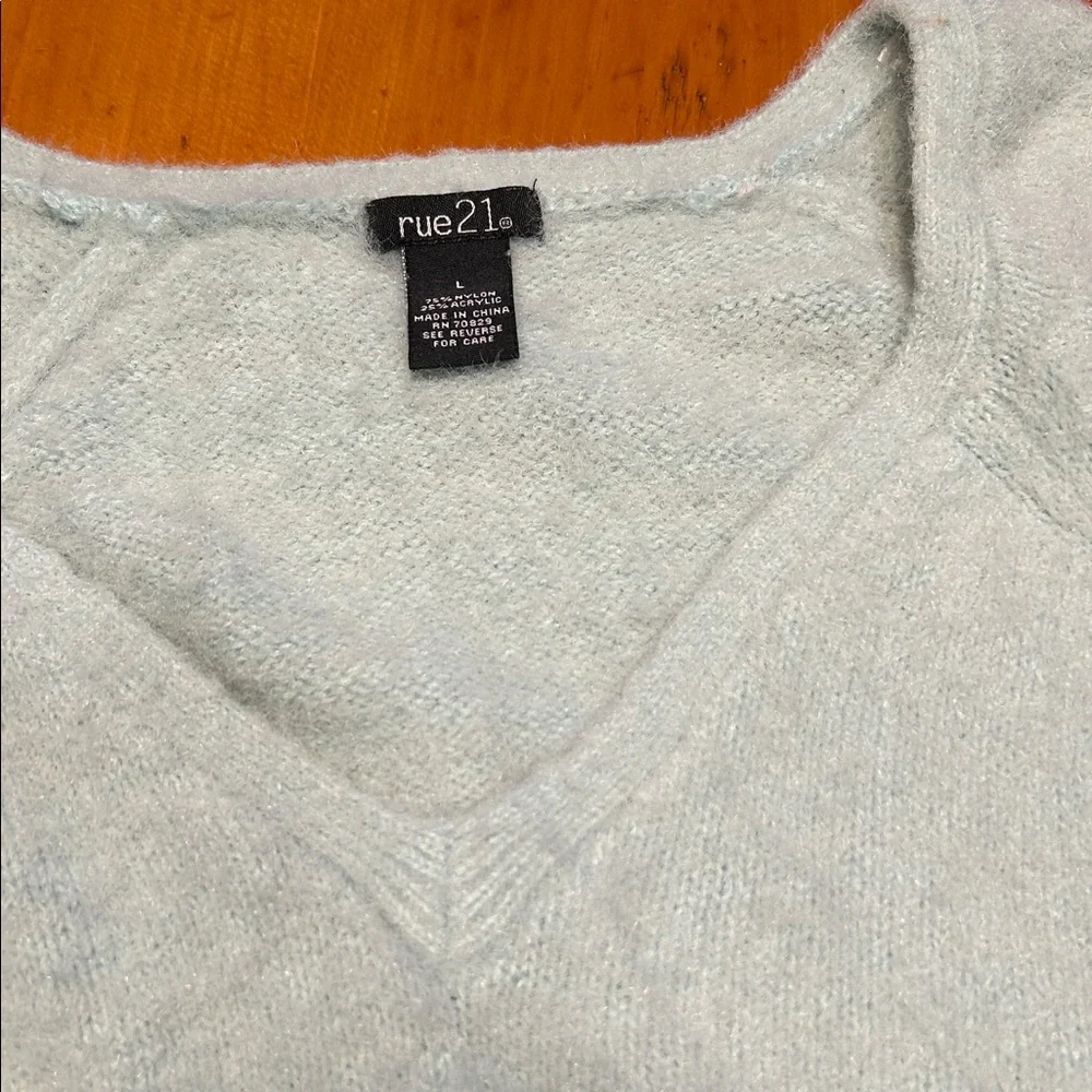 Rue21 Cropped Fuzzy Puffy Sleeve Light Mint Green Sweater Women's Size Large - Picture 6 of 7